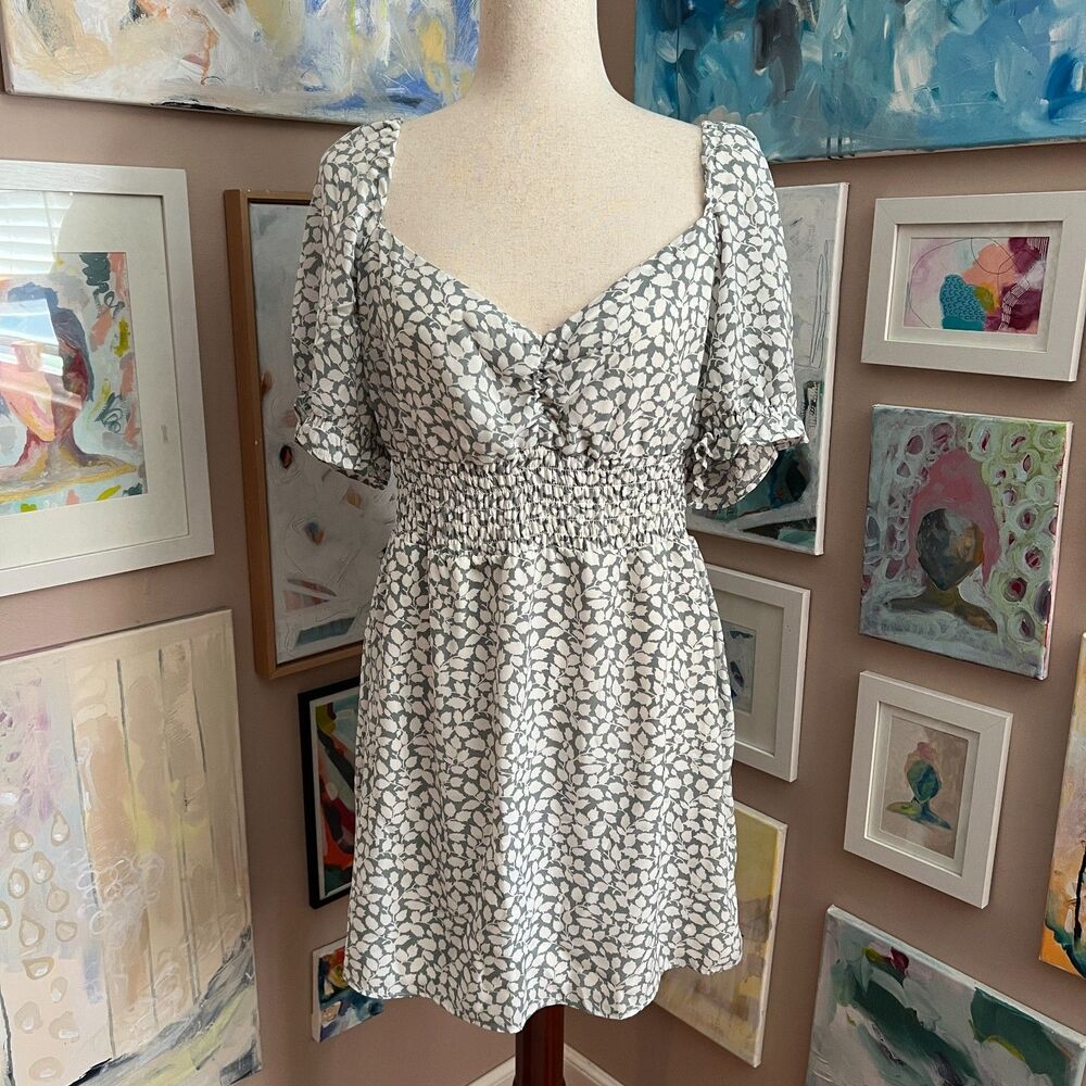Abercrombie & Fitch Floral Cottagecore Mini Dress Smocked Summer Fairy Size LP